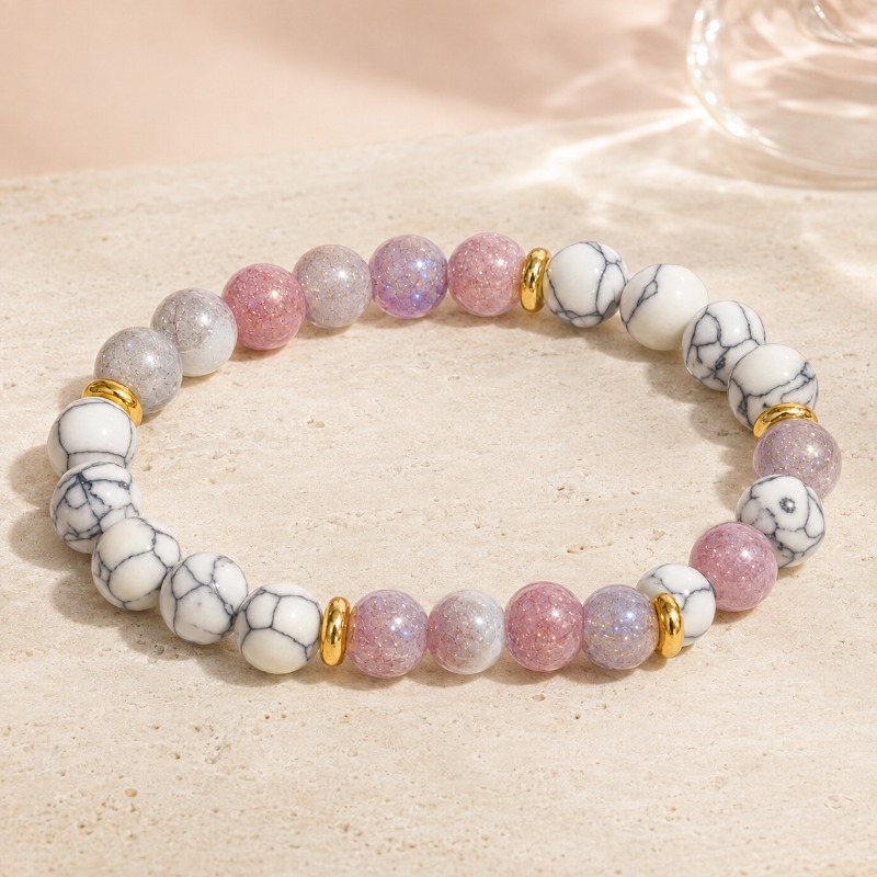 Pinkish-Purple Natural Stone Bead Bracelet, Light Luxury Design